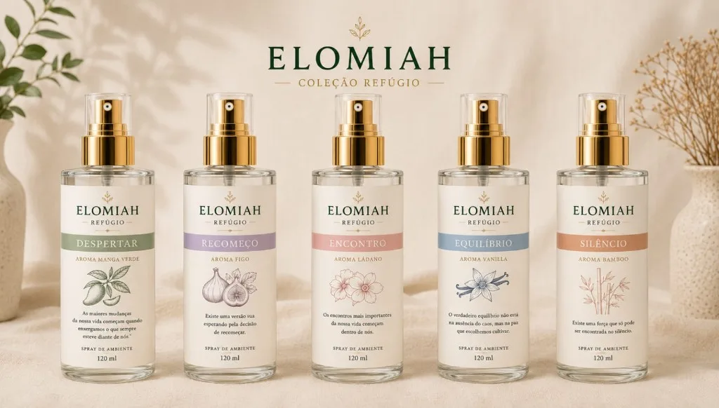 Coleção Refúgio Elomiah — cinco sprays de ambiente